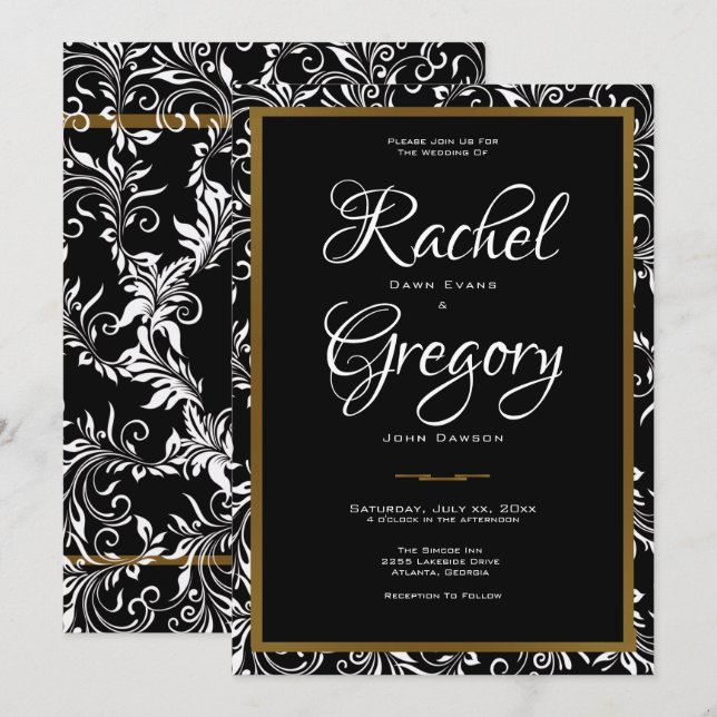 Elegance - Gold & Black - Wedding Invitation (Front/Back)