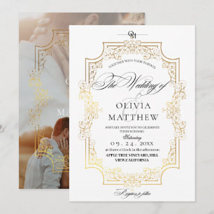 Elegance Gold & White  Photo Wedding Invitation