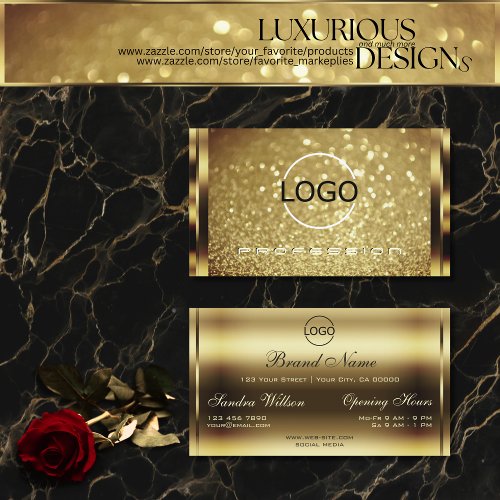 Elegance Golden Shimmer Sparkling Glitter and Logo Business Card