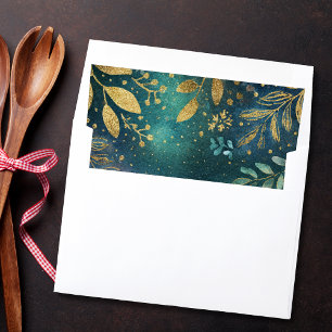 Elegance Green Teal Gold Leaves  Envelope Liner