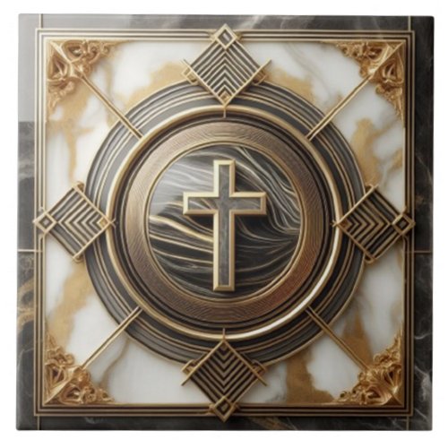 Elegance in Absolution Cross on Marble With Gilded Ceramic Tile