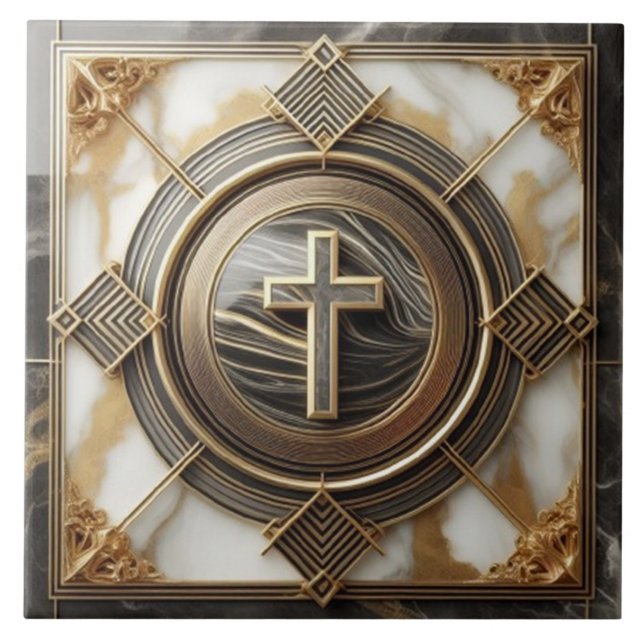 Elegance in Absolution Cross on Marble With Gilded Ceramic Tile (Front)