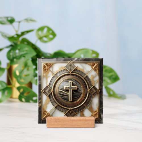 Elegance in Absolution Cross on Marble With Gilded Holder