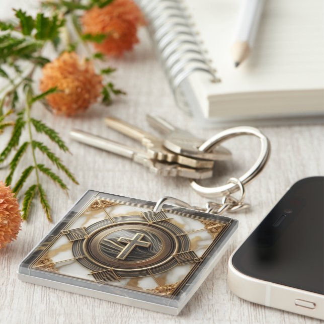 Elegance in Absolution Cross on Marble With Gilded Keychain (Front Right)