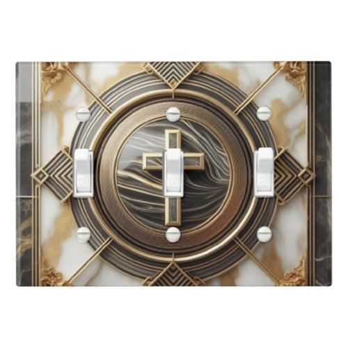 Elegance in Absolution Cross on Marble With Gilded Light Switch Cover