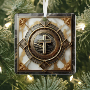Elegance in Absolution Cross on Marble With Gilded Metal Ornament