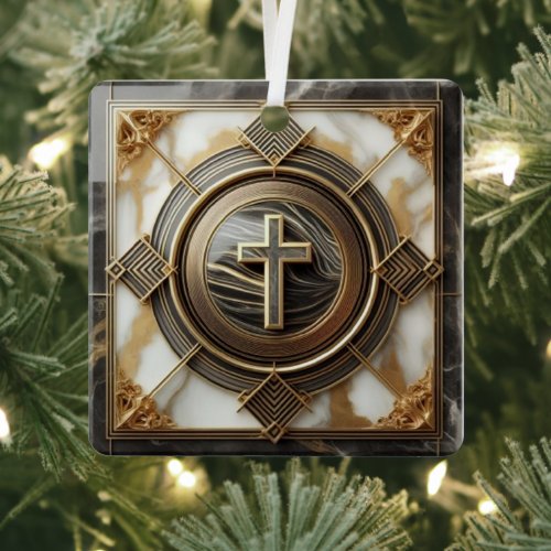 Elegance in Absolution Cross on Marble With Gilded Metal Ornament