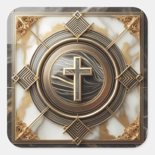 Elegance in Absolution Cross on Marble With Gilded Square Sticker