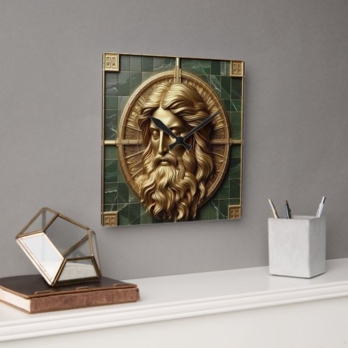 Elegance in Absolution Cross on Marble With Gilded Square Wall Clock