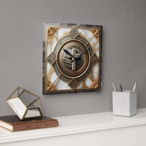 Elegance in Absolution Cross on Marble With Gilded Square Wall Clock