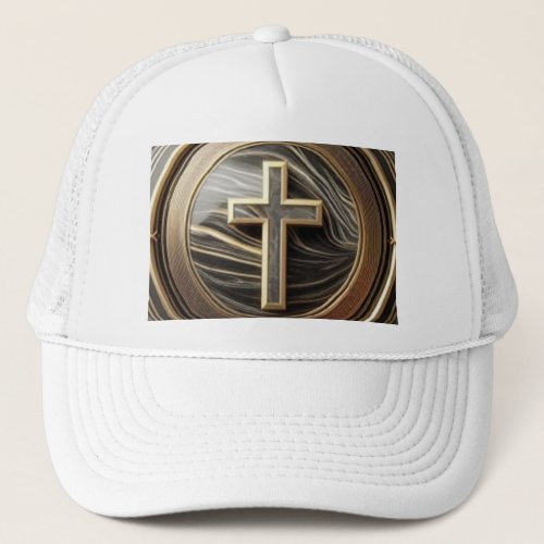 Elegance in Absolution Cross on Marble With Gilded Trucker Hat
