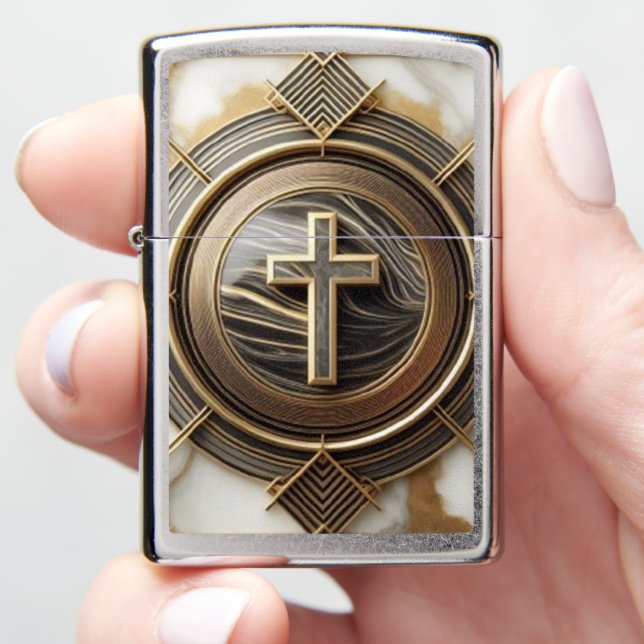 Elegance in Absolution Cross on Marble With Gilded Zippo Lighter (In Hand)