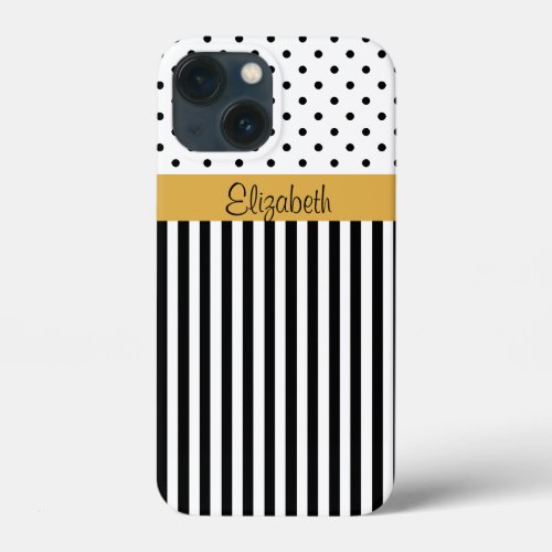 Elegance in Black and White Stripes and Polka Dot iPhone 13 Mini Case