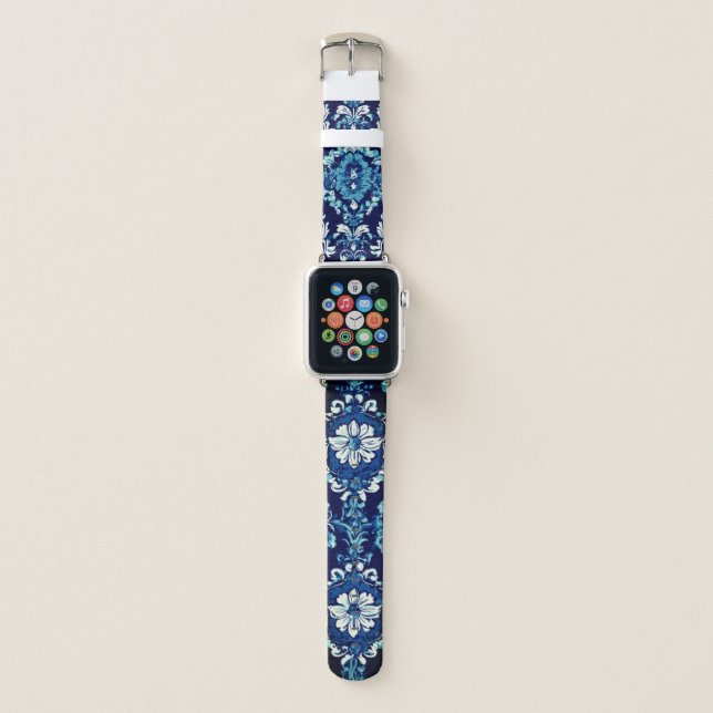 Elegance in Bloom: Baroque Blue Apple Watch Band (Front)