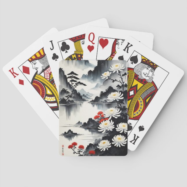 Elegance in Bloom: Floral and Landscape Harmony Poker Cards (Back)