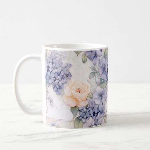 Elegance in Bloom Pastel Purple Hydrangea and Rose Coffee Mug