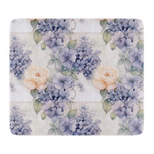 Elegance in Bloom Pastel Purple Hydrangea and Rose Cutting Board