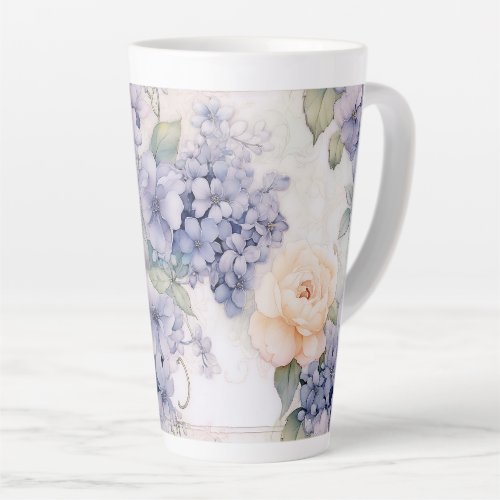 Elegance in Bloom Pastel Purple Hydrangea and Rose Latte Mug