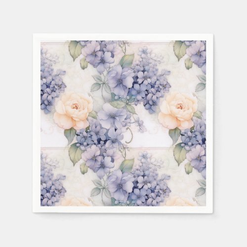 Elegance in Bloom Pastel Purple Hydrangea and Rose Napkins