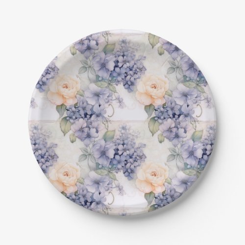 Elegance in Bloom Pastel Purple Hydrangea and Rose Paper Plates