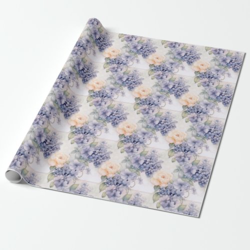 Elegance in Bloom Pastel Purple Hydrangea and Rose Wrapping Paper