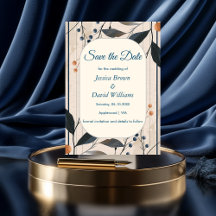 Elegance in Blue & Gold Modern Save The Date Card