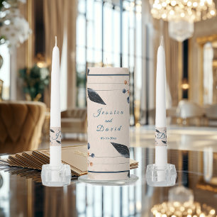 Elegance in Blue & Gold Modern Unity Candle Set