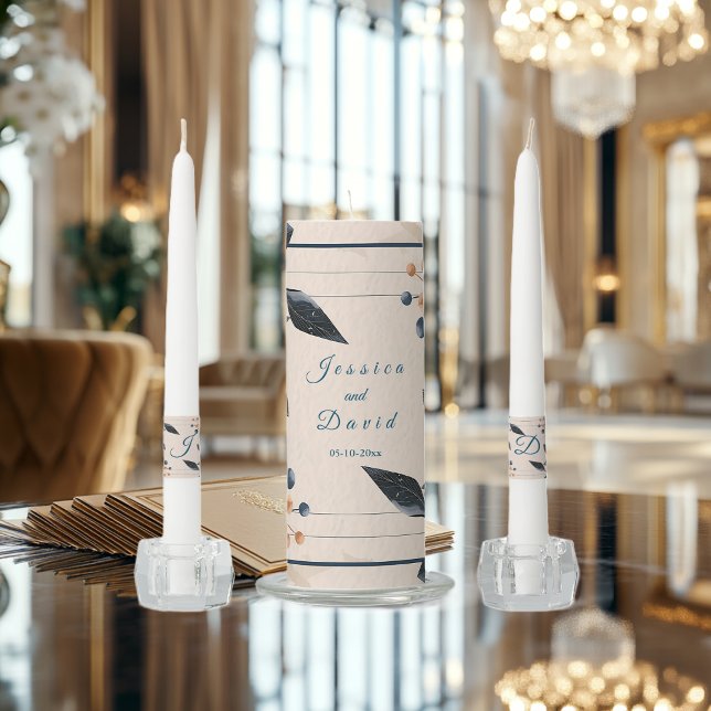 Elegance in Blue & Gold Modern Unity Candle Set (Creator Uploaded)