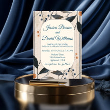 Elegance in Blue & Gold Modern Wedding Invitation