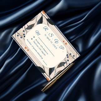 Elegance in Blue & Gold Modern Wedding RSVP Card