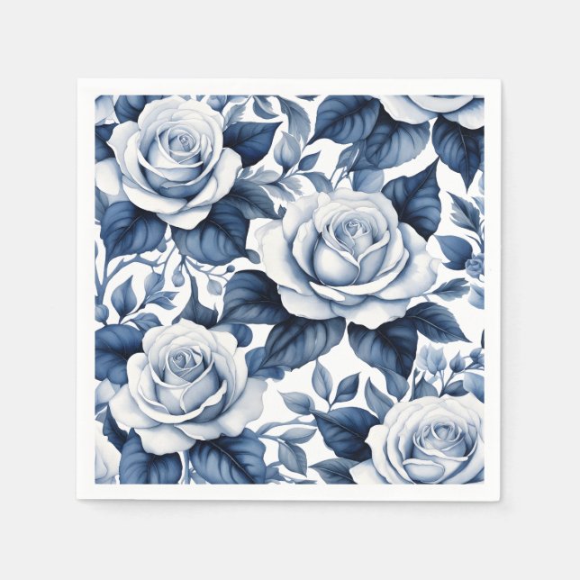 Elegance in Blue Rose Napkins (Front)
