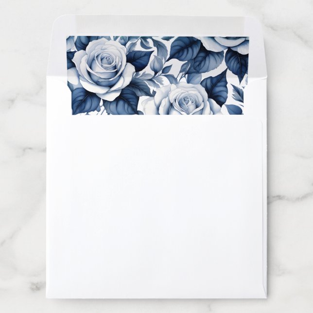 Elegance in Blue Rose Watercolor Square Envelope Envelope Liner (In Envelope)