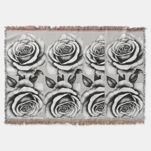 Elegance in Contrast Black and White Rose Tattoo Throw Blanket