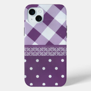 Elegance in Every Detail: Lovely Purple Checkered  iPhone 15 Plus Case