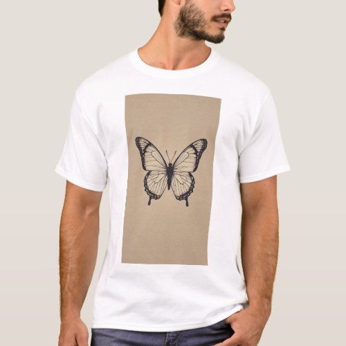 Elegance in Flight Minimalist Butterfly T_Shirt D