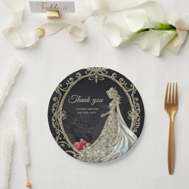 Elegance in gold and black.  paper plates (Wedding)