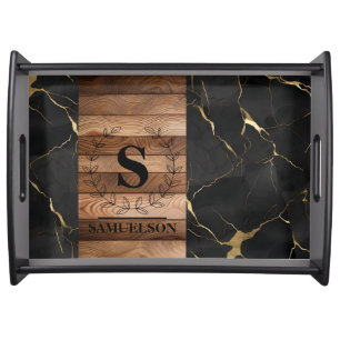 Elegance In Harmony: Wood & Marble Serving Tray