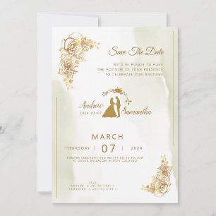 Elegance in Ivory, Gold, and Green Wedding Invitat Invitation