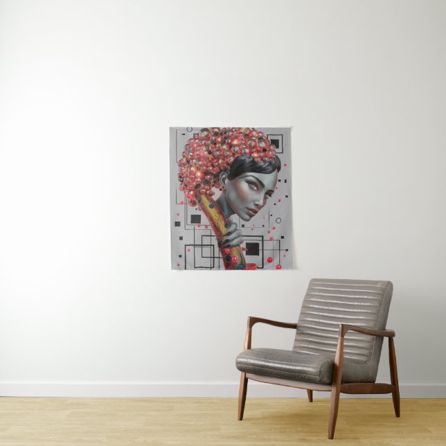 Elegance in Lines: 3D Depth of a Woman's Side Prof Tapestry (In Situ)
