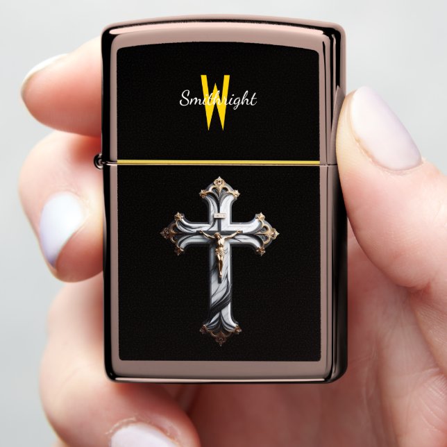 Elegance in Monochrome and Gold Zippo Lighter (In Hand)