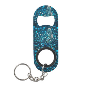 Elegance in Motion: Aqua Seahorse On Aqua Bokeh Keychain Bottle Opener