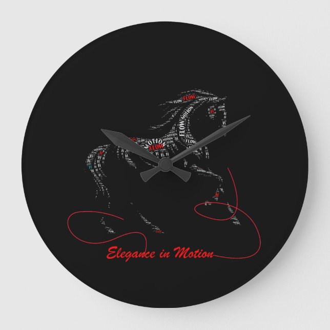 Elegance in Motion Horse Typography Large Clock (Front)