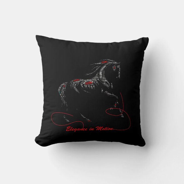 Elegance in Motion Horse Typography Throw Pillow (Front)