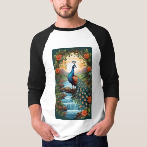 Elegance in Nature Papaya and Dancing Peacock Riv T_Shirt