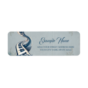 Elegance in piano keys and blossoms. label