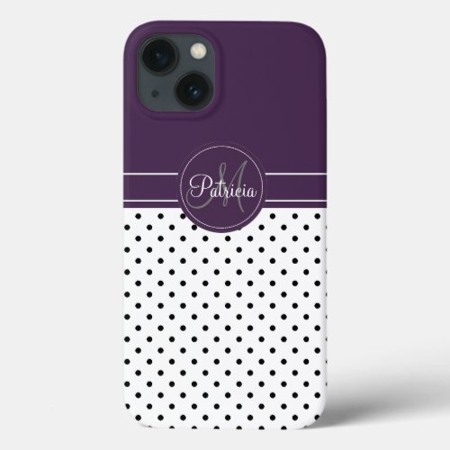 Elegance in Purple Acai Violet White Black Dotted iPhone 13 Case