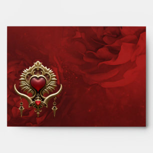 Elegance in red luster with an ornate heart envelope