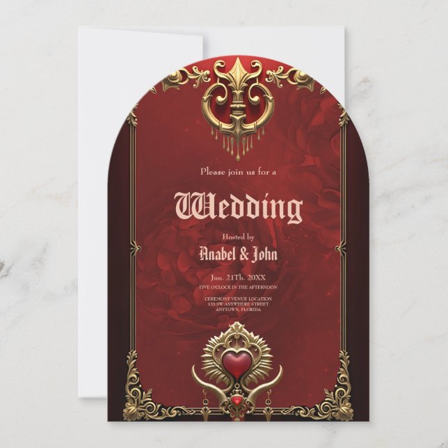 Elegance in red luster with an ornate heart.  invitation (Front)