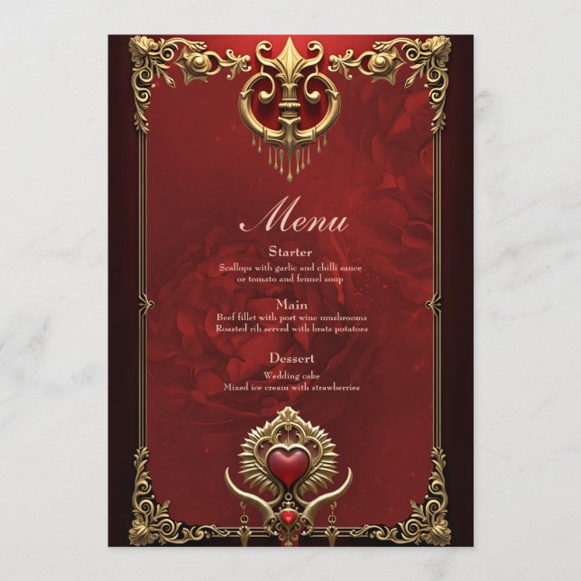 Elegance in red luster with an ornate heart.  menu (Front)