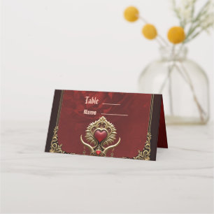 Elegance in red luster with an ornate heart.  place card